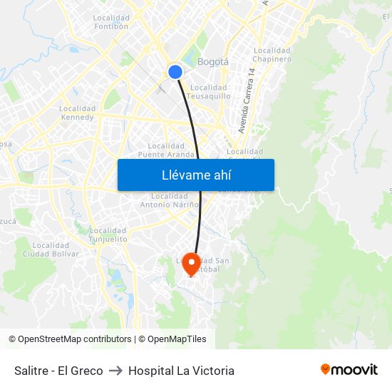 Salitre - El Greco to Hospital La Victoria map