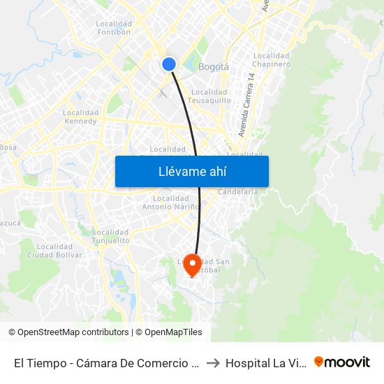 El Tiempo - Cámara De Comercio De Bogotá to Hospital La Victoria map