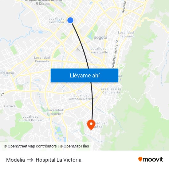 Modelia to Hospital La Victoria map