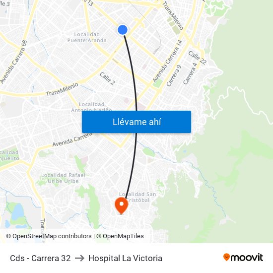 Cds - Carrera 32 to Hospital La Victoria map