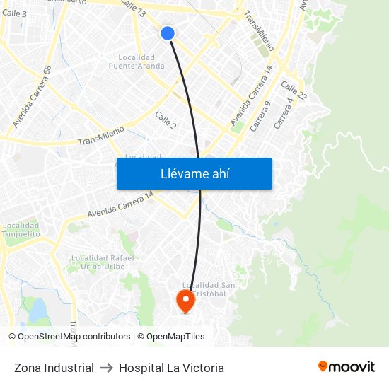 Zona Industrial to Hospital La Victoria map