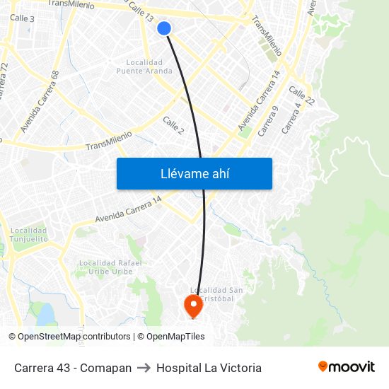 Carrera 43 - Comapan to Hospital La Victoria map