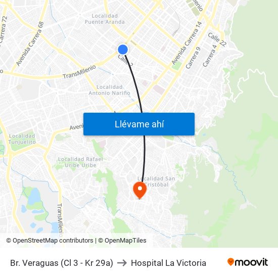 Br. Veraguas (Cl 3 - Kr 29a) to Hospital La Victoria map