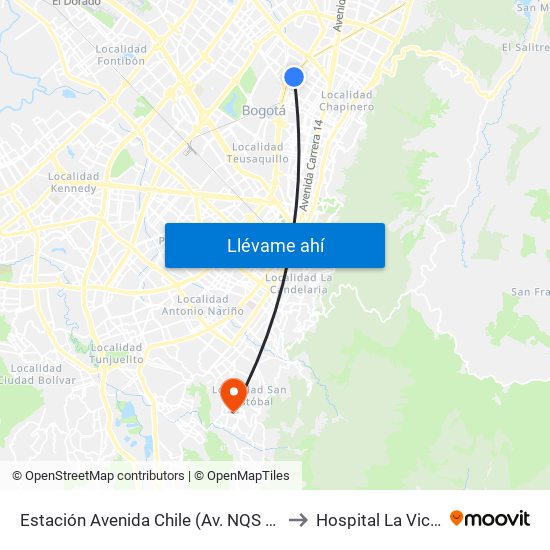 Estación Avenida Chile (Av. NQS - Cl 71c) to Hospital La Victoria map