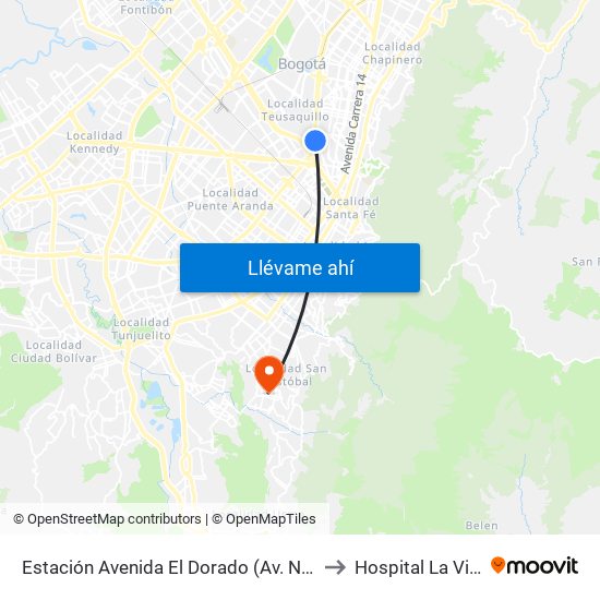 Estación Avenida El Dorado (Av. NQS - Cl 40a) to Hospital La Victoria map