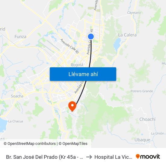 Br. San José Del Prado (Kr 45a - Cl 137) to Hospital La Victoria map