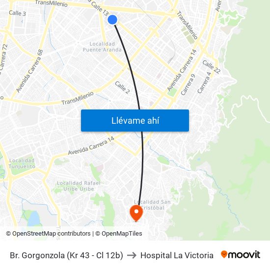 Br. Gorgonzola (Kr 43 - Cl 12b) to Hospital La Victoria map