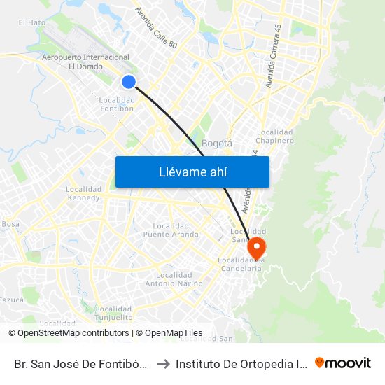 Br. San José De Fontibón (Ac 26 - Kr 96a) to Instituto De Ortopedia Infantil Roosevelt map