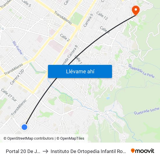 Portal 20 De Julio to Instituto De Ortopedia Infantil Roosevelt map