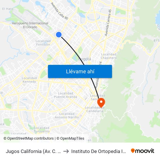 Jugos California (Av. C. De Cali - Ac 63) to Instituto De Ortopedia Infantil Roosevelt map