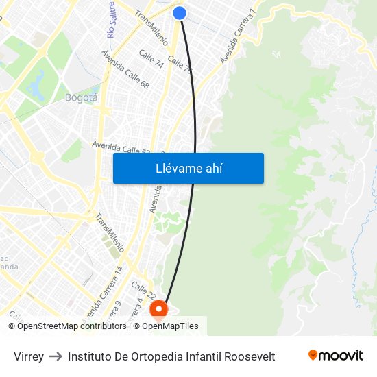 Virrey to Instituto De Ortopedia Infantil Roosevelt map