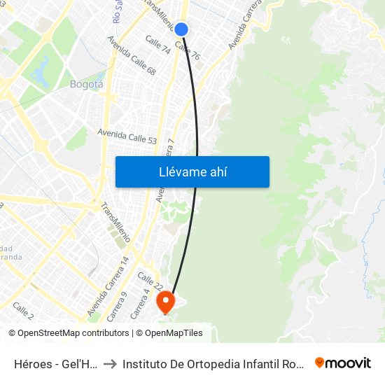 Héroes - Gel'Hada to Instituto De Ortopedia Infantil Roosevelt map