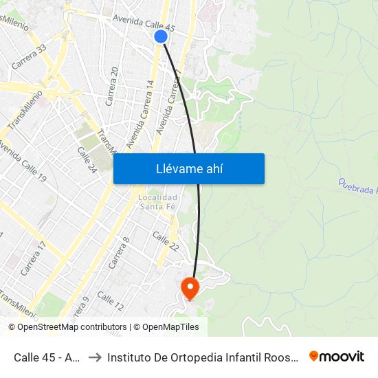 Calle 45 - Asw to Instituto De Ortopedia Infantil Roosevelt map