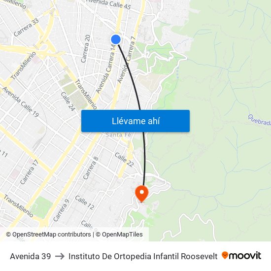 Avenida 39 to Instituto De Ortopedia Infantil Roosevelt map