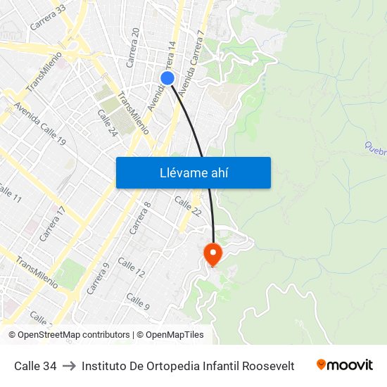 Calle 34 to Instituto De Ortopedia Infantil Roosevelt map