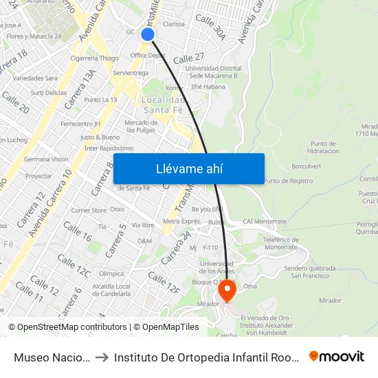 Museo Nacional to Instituto De Ortopedia Infantil Roosevelt map