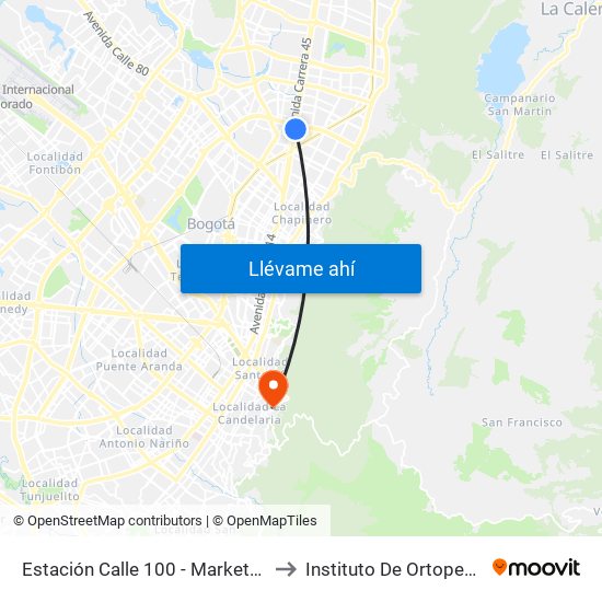 Estación Calle 100 - Marketmedios (Auto Norte - Cl 98) to Instituto De Ortopedia Infantil Roosevelt map