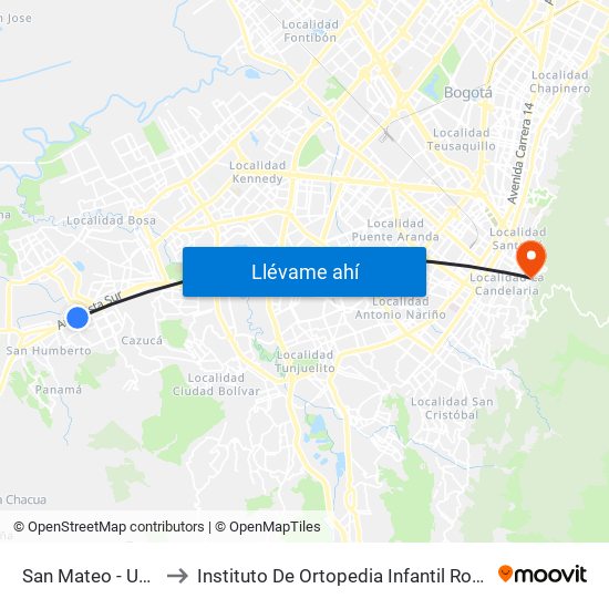 San Mateo - Unisur to Instituto De Ortopedia Infantil Roosevelt map