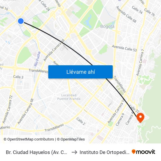 Br. Ciudad Hayuelos (Av. Centenario - Av. C. De Cali) to Instituto De Ortopedia Infantil Roosevelt map