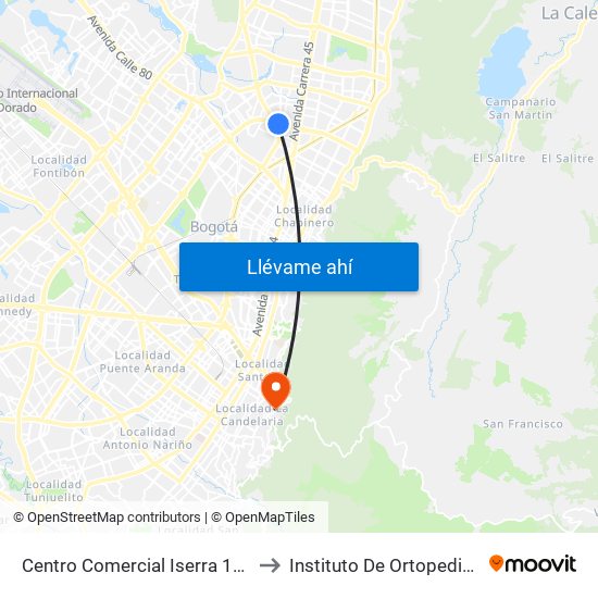 Centro Comercial Iserra 100 (Ac 100 - Kr 54) (B) to Instituto De Ortopedia Infantil Roosevelt map