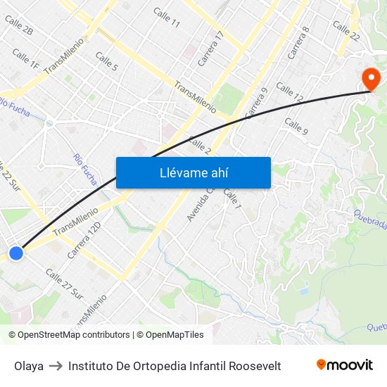 Olaya to Instituto De Ortopedia Infantil Roosevelt map