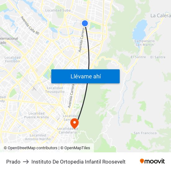 Prado to Instituto De Ortopedia Infantil Roosevelt map