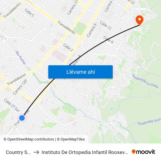 Country Sur to Instituto De Ortopedia Infantil Roosevelt map