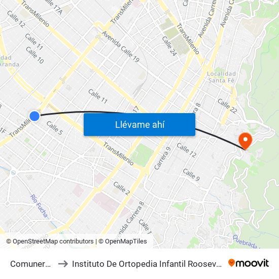 Comuneros to Instituto De Ortopedia Infantil Roosevelt map