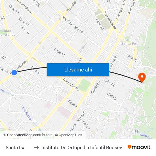 Santa Isabel to Instituto De Ortopedia Infantil Roosevelt map