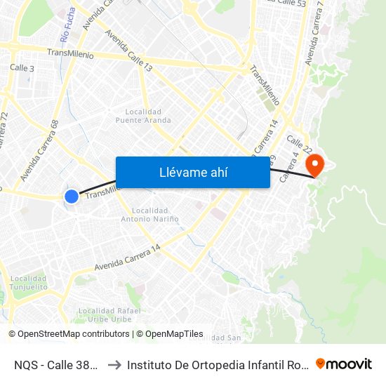 NQS - Calle 38a Sur to Instituto De Ortopedia Infantil Roosevelt map