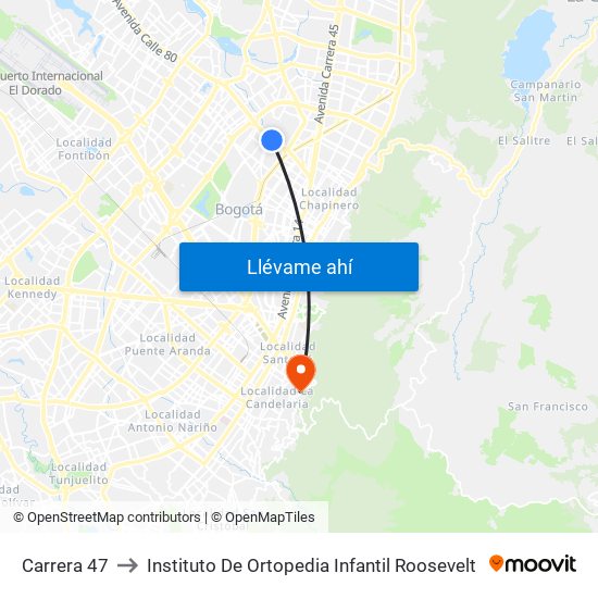 Carrera 47 to Instituto De Ortopedia Infantil Roosevelt map