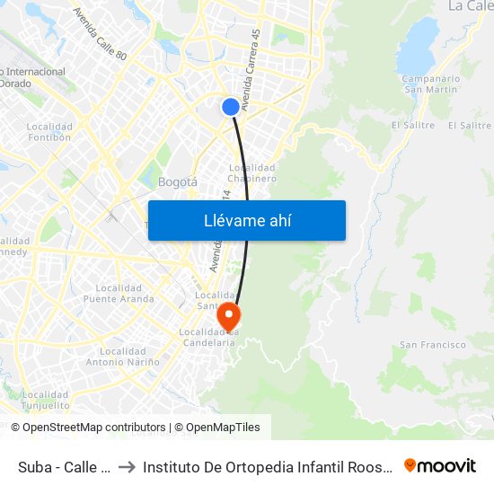 Suba - Calle 95 to Instituto De Ortopedia Infantil Roosevelt map