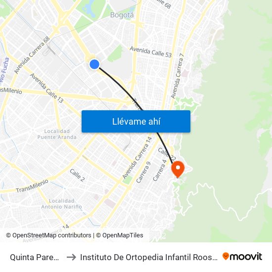 Quinta Paredes to Instituto De Ortopedia Infantil Roosevelt map