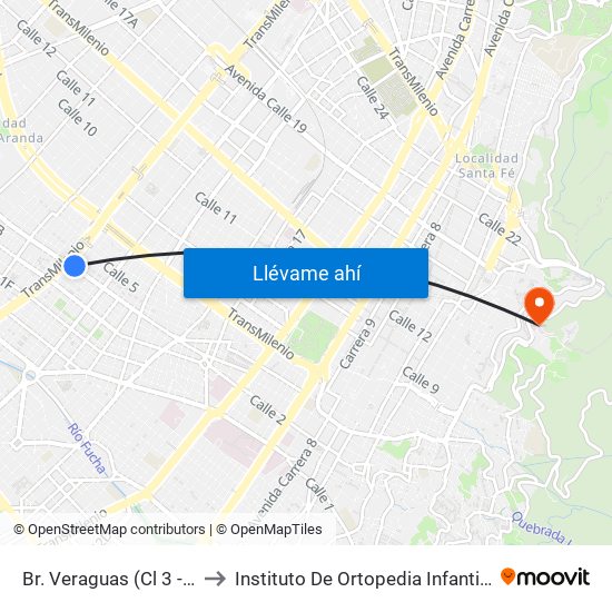 Br. Veraguas (Cl 3 - Kr 29a) to Instituto De Ortopedia Infantil Roosevelt map