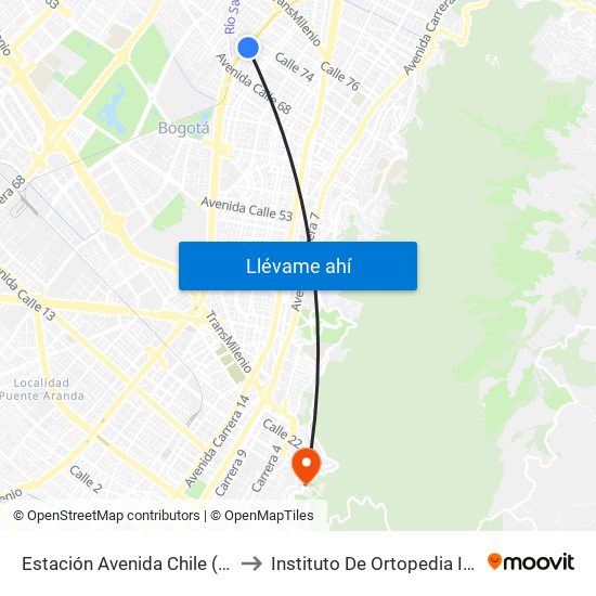 Estación Avenida Chile (Av. NQS - Cl 71c) to Instituto De Ortopedia Infantil Roosevelt map