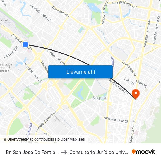 Br. San José De Fontibón (Ac 26 - Kr 96a) to Consultorio Jurídico Universidad Santo Tomás map