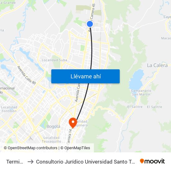 Terminal to Consultorio Jurídico Universidad Santo Tomás map