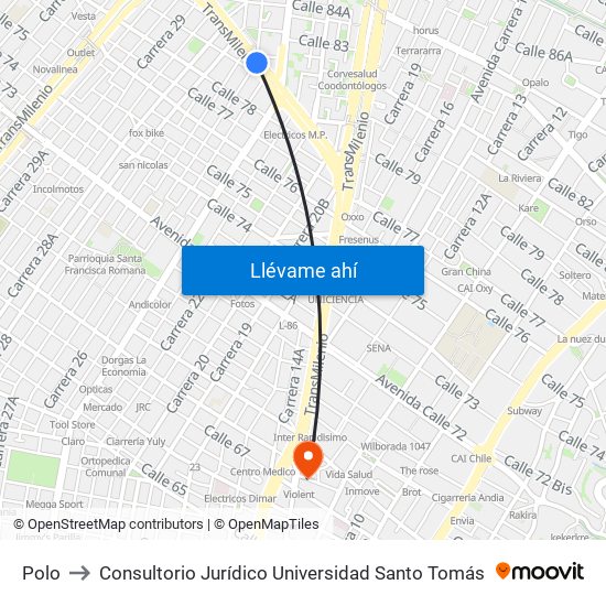 Polo to Consultorio Jurídico Universidad Santo Tomás map