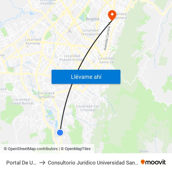 Portal De Usme to Consultorio Jurídico Universidad Santo Tomás map