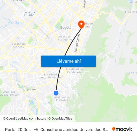 Portal 20 De Julio to Consultorio Jurídico Universidad Santo Tomás map