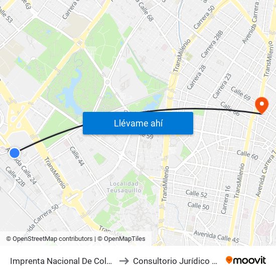 Imprenta Nacional De Colombia (Av. Esperanza - Kr 66) to Consultorio Jurídico Universidad Santo Tomás map