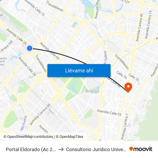 Portal Eldorado (Ac 26 - Av. C. De Cali) to Consultorio Jurídico Universidad Santo Tomás map