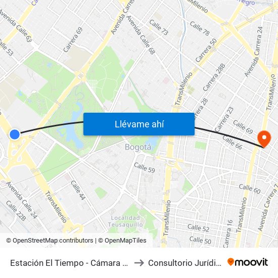 Estación El Tiempo - Cámara De Comercio De Bogotá (Ac 26 - Kr 68b Bis) to Consultorio Jurídico Universidad Santo Tomás map