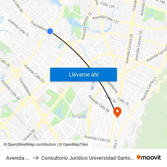 Avenida Cali to Consultorio Jurídico Universidad Santo Tomás map