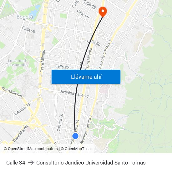 Calle 34 to Consultorio Jurídico Universidad Santo Tomás map