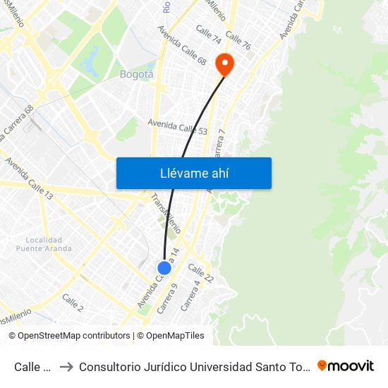 Calle 19 to Consultorio Jurídico Universidad Santo Tomás map