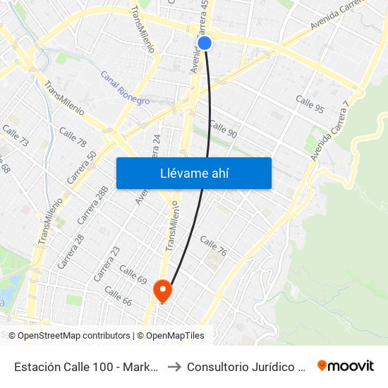 Estación Calle 100 - Marketmedios (Auto Norte - Cl 98) to Consultorio Jurídico Universidad Santo Tomás map