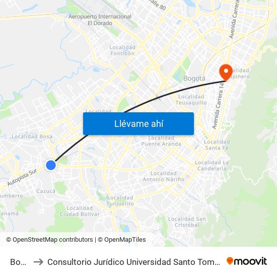 Bosa to Consultorio Jurídico Universidad Santo Tomás map