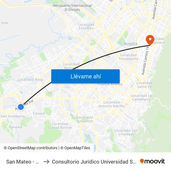 San Mateo - Unisur to Consultorio Jurídico Universidad Santo Tomás map