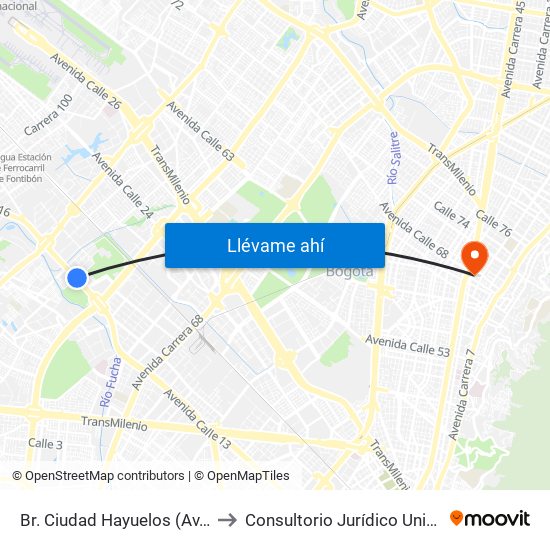 Br. Ciudad Hayuelos (Av. Centenario - Kr 78g) to Consultorio Jurídico Universidad Santo Tomás map